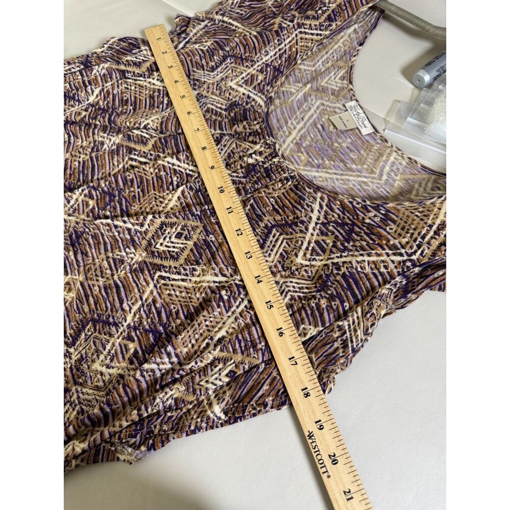 Lucky Brand Womens Geometric Short Sleeve Blouse Top Size Large Boho Peasant - Picture 4 of 11